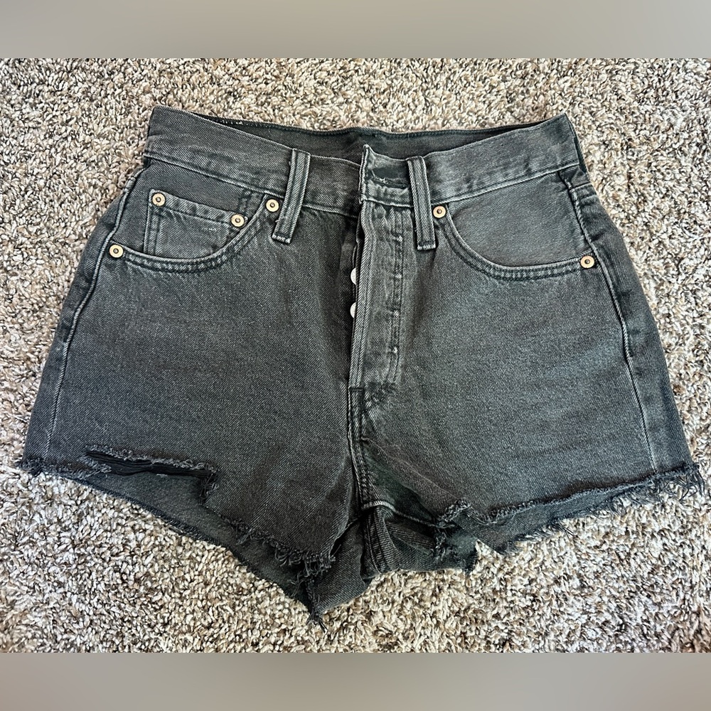 Levi's 501 Black Jean Shorts Distressed Cut-Off Style